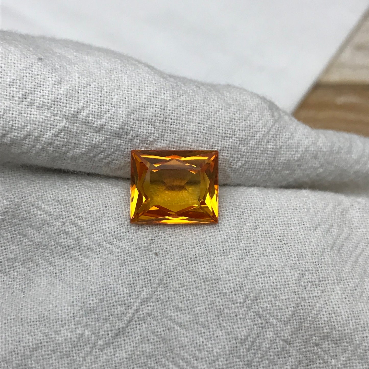 12x10mm Orange Lab Sapphire Rectangle Cut 7.75 Carat Gem Loose Gemstone, Faceted Recycled Lab Created Yellowish Orange Synthetic Corundum
