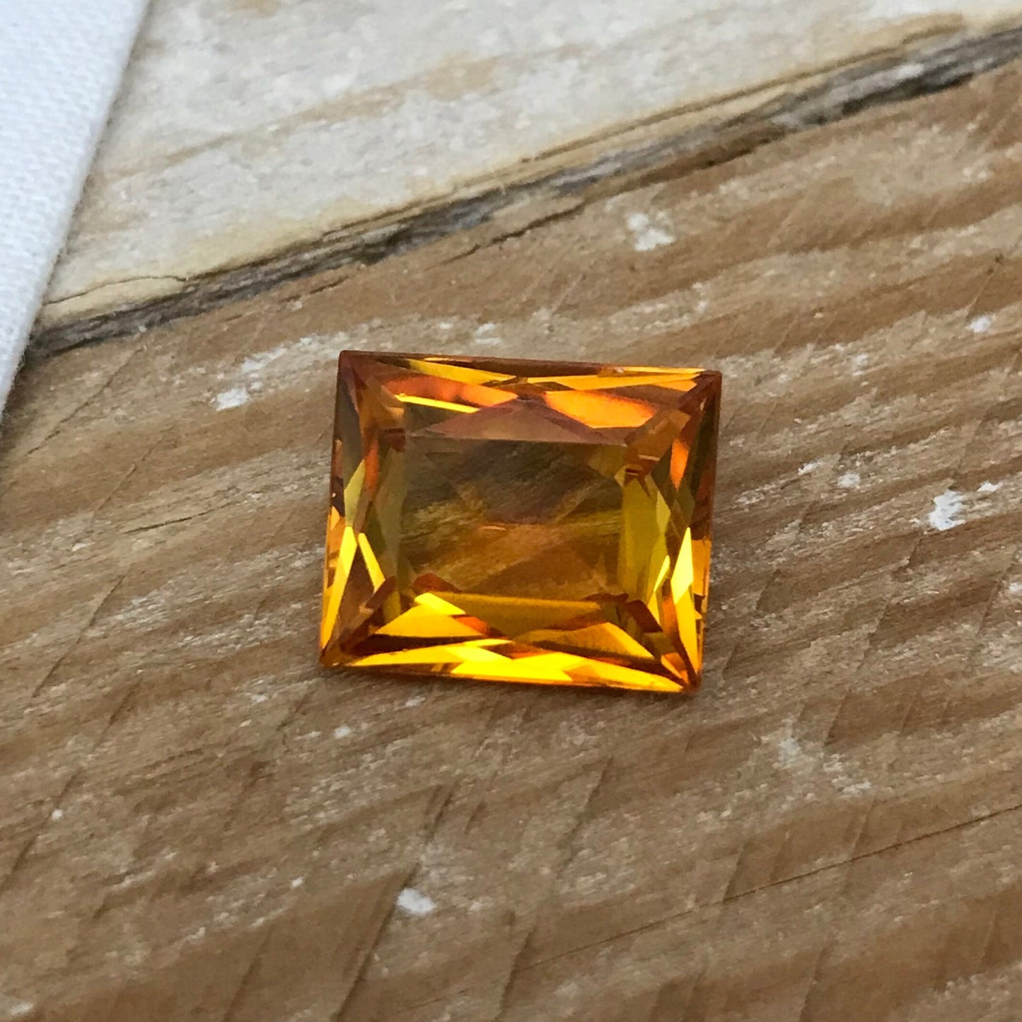 12x10mm Orange Lab Sapphire Rectangle Cut 7.75 Carat Gem Loose Gemstone, Faceted Recycled Lab Created Yellowish Orange Synthetic Corundum