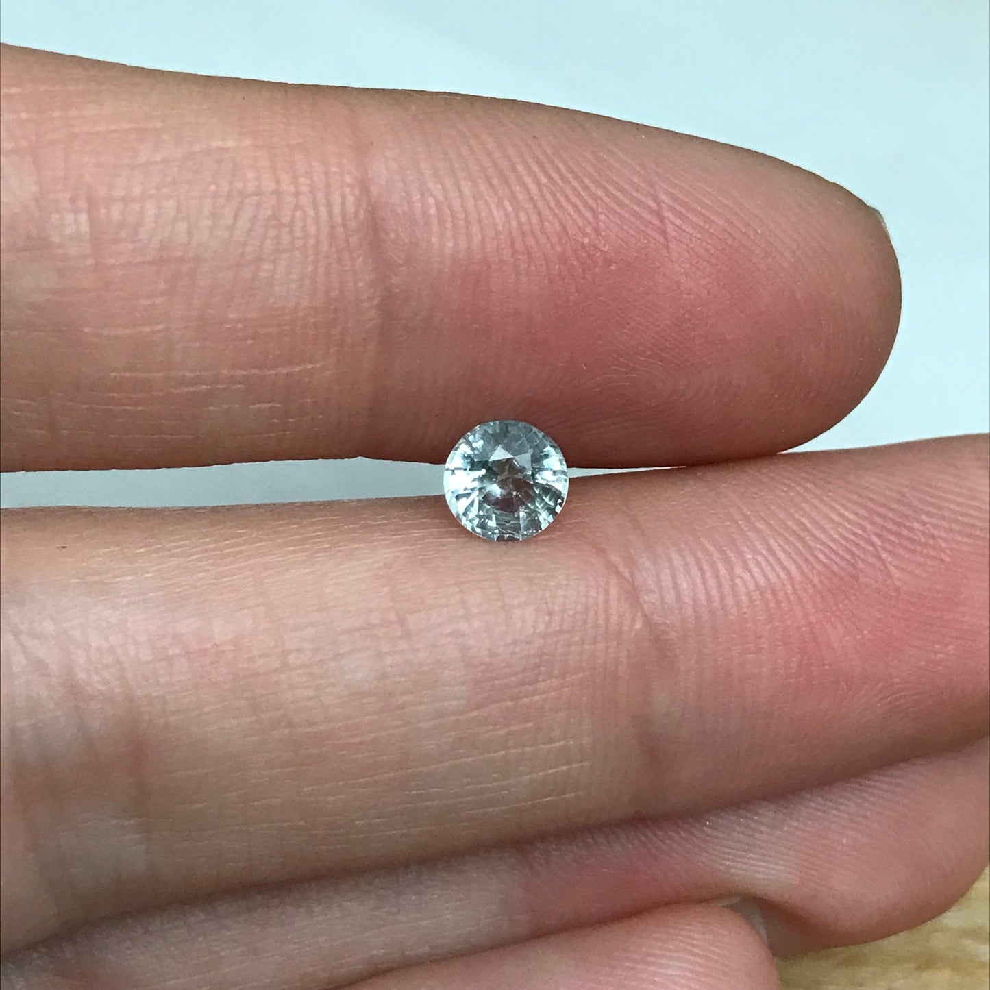 5.2mm Round Natural Light Sapphire 0.76 carat, Faceted Loose Gemstone Very Light Green, 5mm