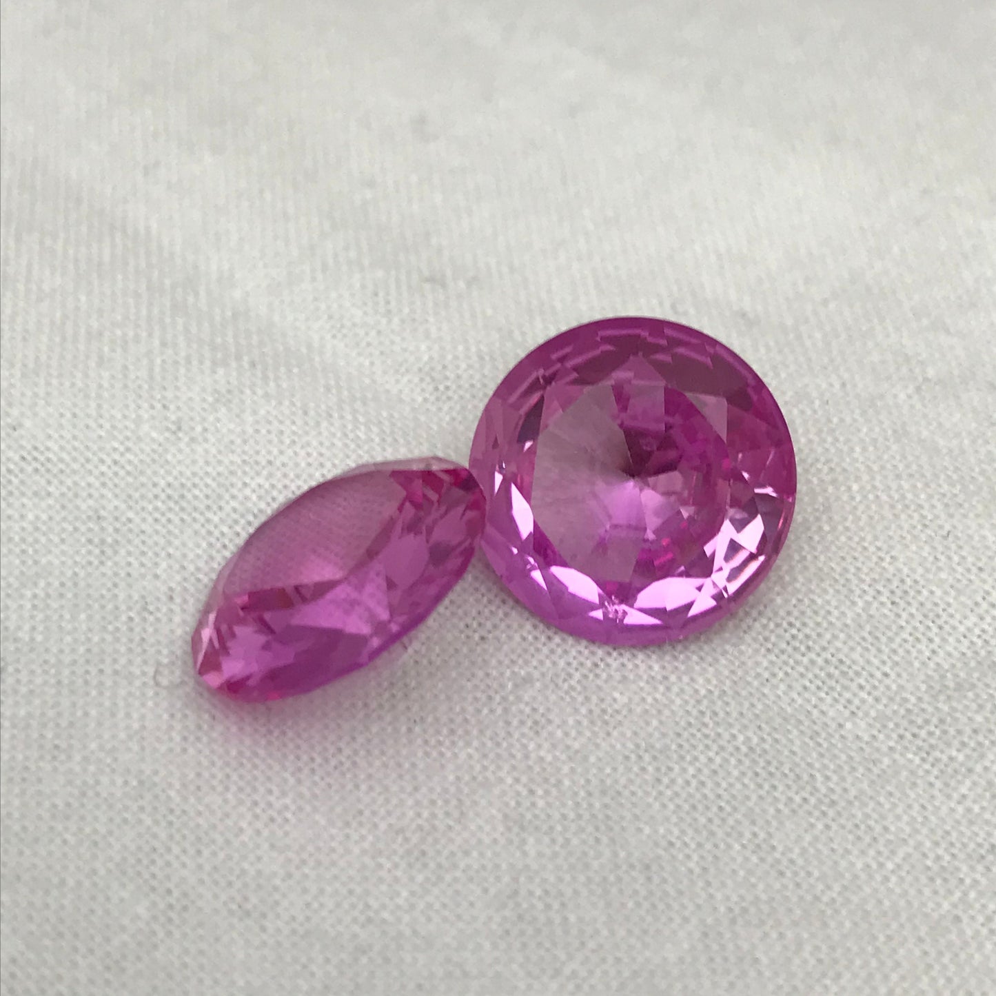 Pair of 14mm Pink Lab Created Sapphire, 20CTW Round Cut, Loose Faceted Gemstone, 10 carats each