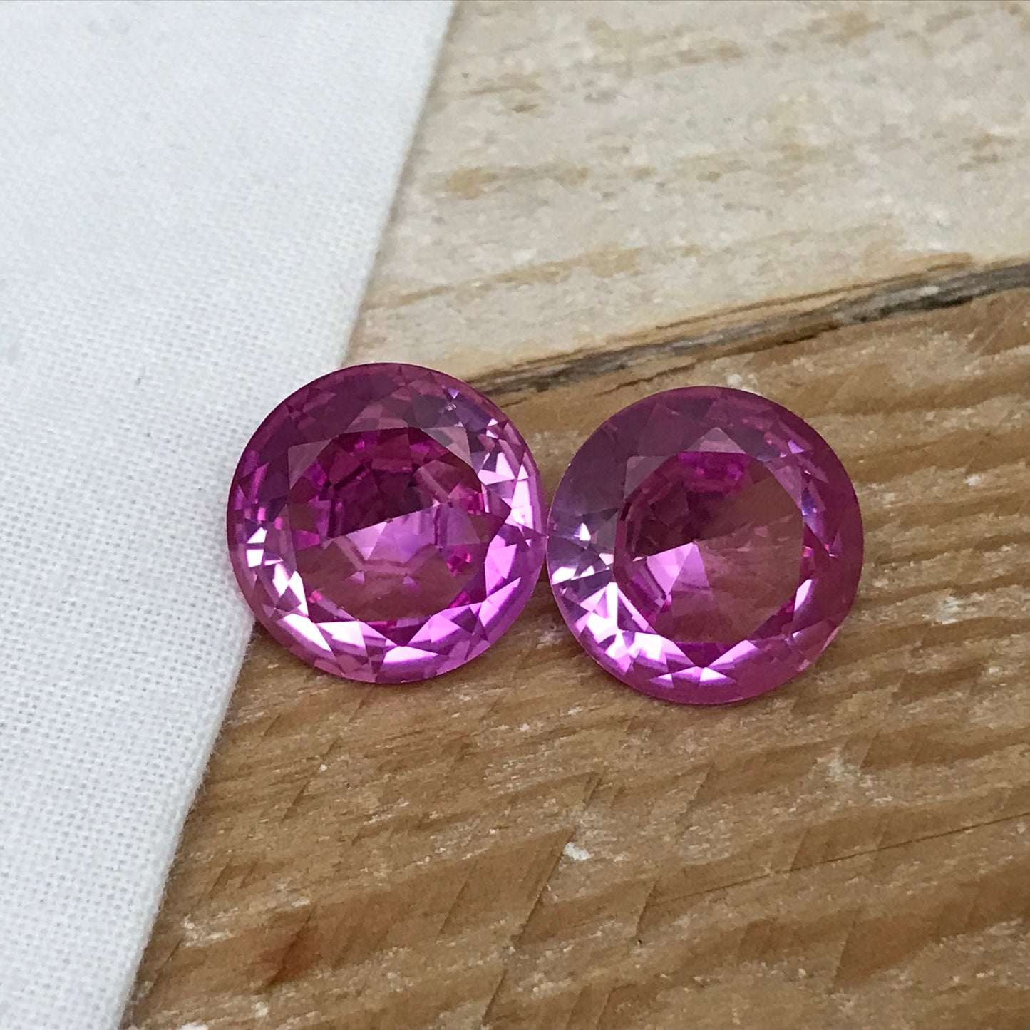 Pair of 14mm Pink Lab Created Sapphire, 20CTW Round Cut, Loose Faceted Gemstone, 10 carats each