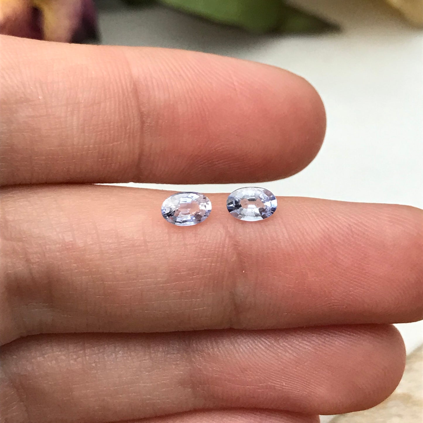 2 Natural Blue Sapphires 0.79 carats total, Loose Faceted Pair of Light Blue Sapphires, Oval Cut, 5.4x3.55mm Matching