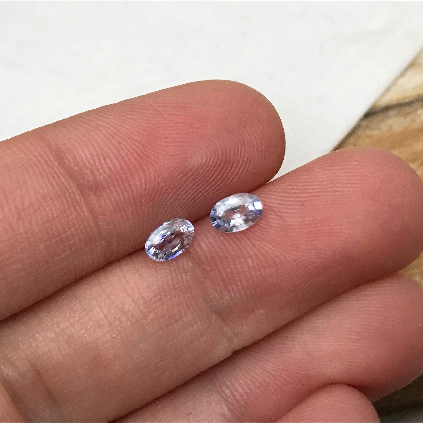 2 Natural Blue Sapphires 0.79 carats total, Loose Faceted Pair of Light Blue Sapphires, Oval Cut, 5.4x3.55mm Matching