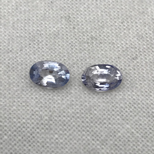 2 Natural Blue Sapphires 0.79 carats total, Loose Faceted Pair of Light Blue Sapphires, Oval Cut, 5.4x3.55mm Matching