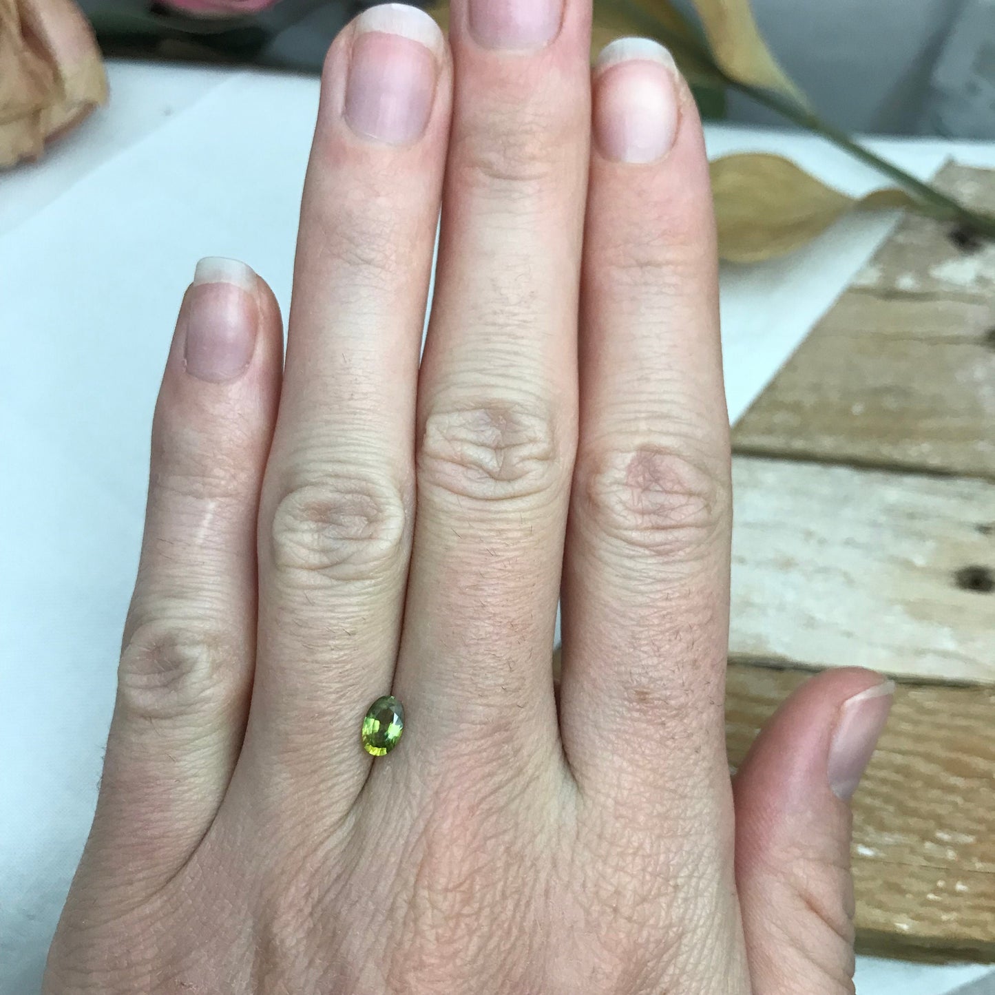 Greenish Yellow Sapphire 6x4mm, Color-Treated Yellow Green 0.53  Ct, Oval cut, BE Treated Natural Sapphire