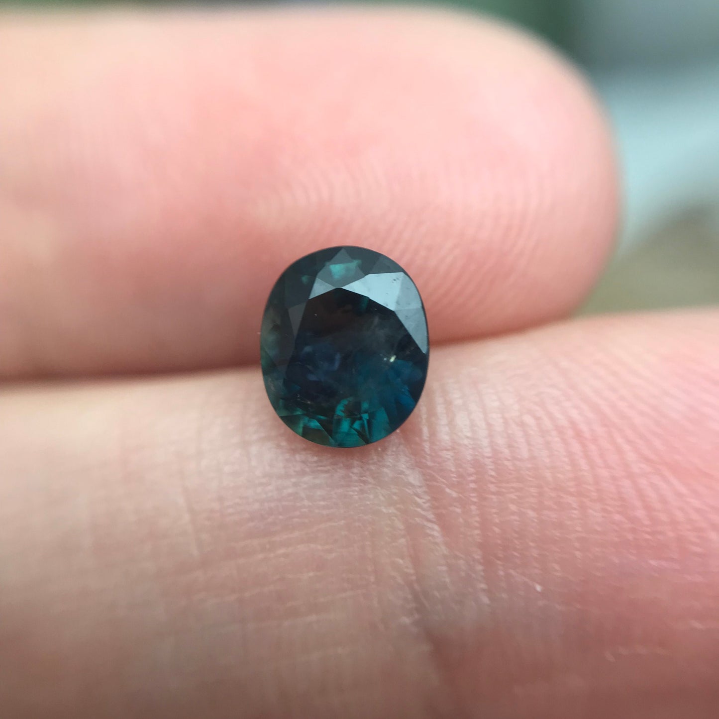 7x6mm Natural Green Blue Sapphire 1.31 Carat Oval Cut, Dark Greenish Blue Faceted Loose Heated Corundum