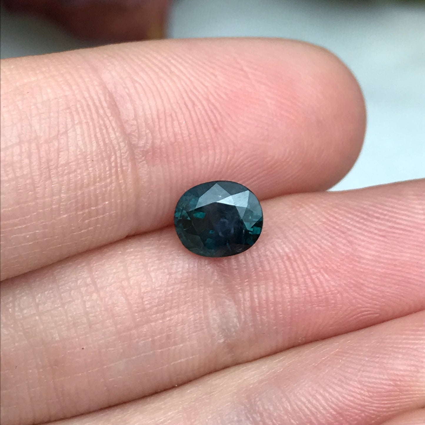 7x6mm Natural Green Blue Sapphire 1.31 Carat Oval Cut, Dark Greenish Blue Faceted Loose Heated Corundum