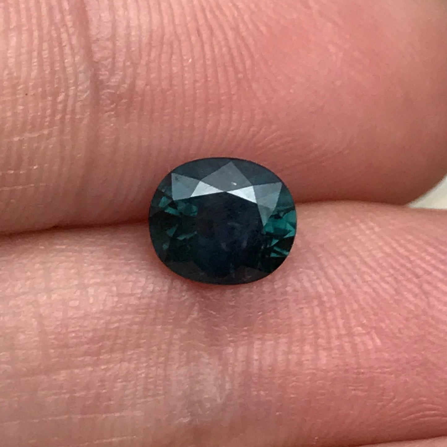 7x6mm Natural Green Blue Sapphire 1.31 Carat Oval Cut, Dark Greenish Blue Faceted Loose Heated Corundum