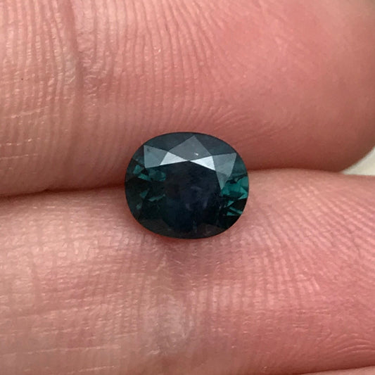 7x6mm Natural Green Blue Sapphire 1.31 Carat Oval Cut, Dark Greenish Blue Faceted Loose Heated Corundum