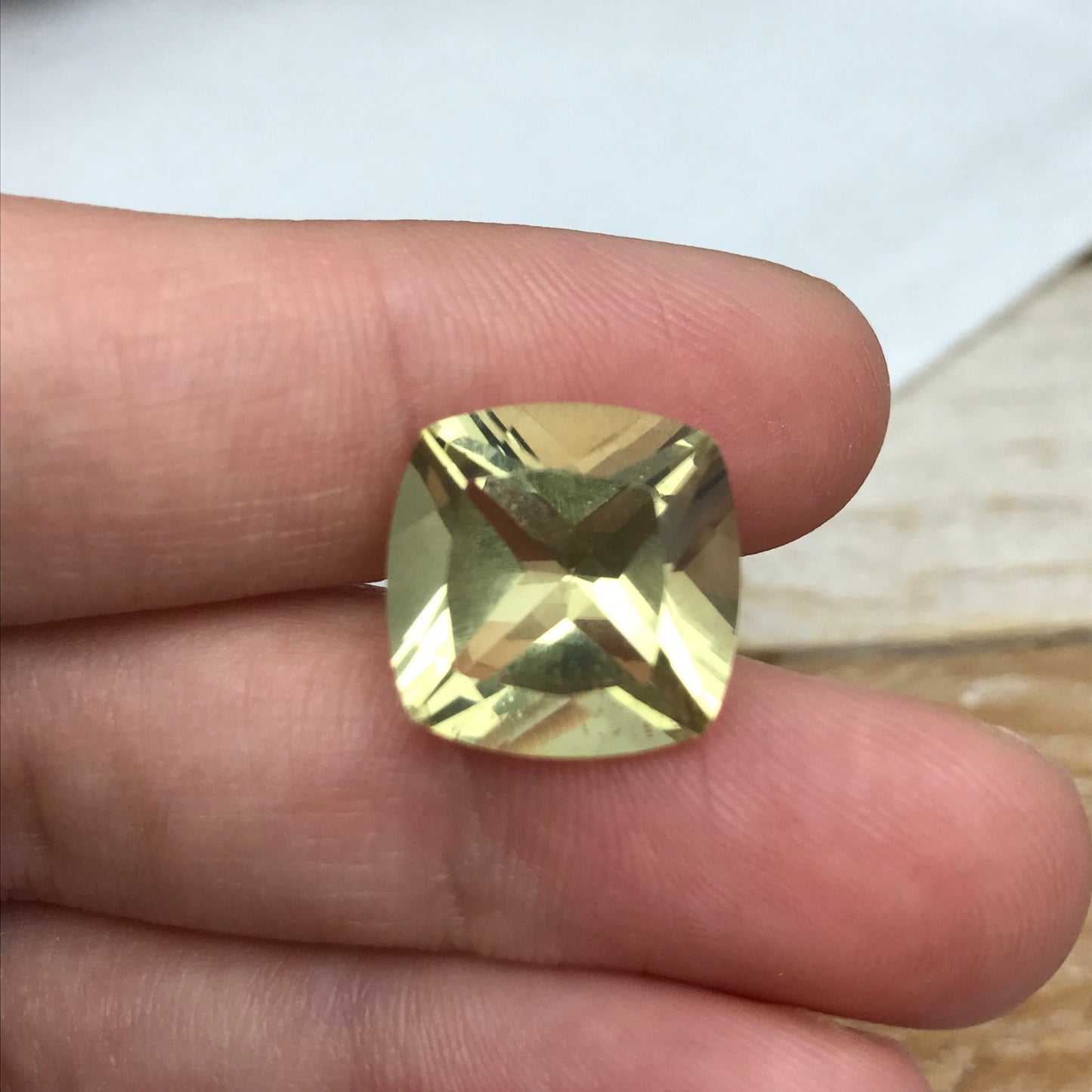 10.53 carat Yellow Citrine 14mm Cushion Cut, Faceted Loose Quartz