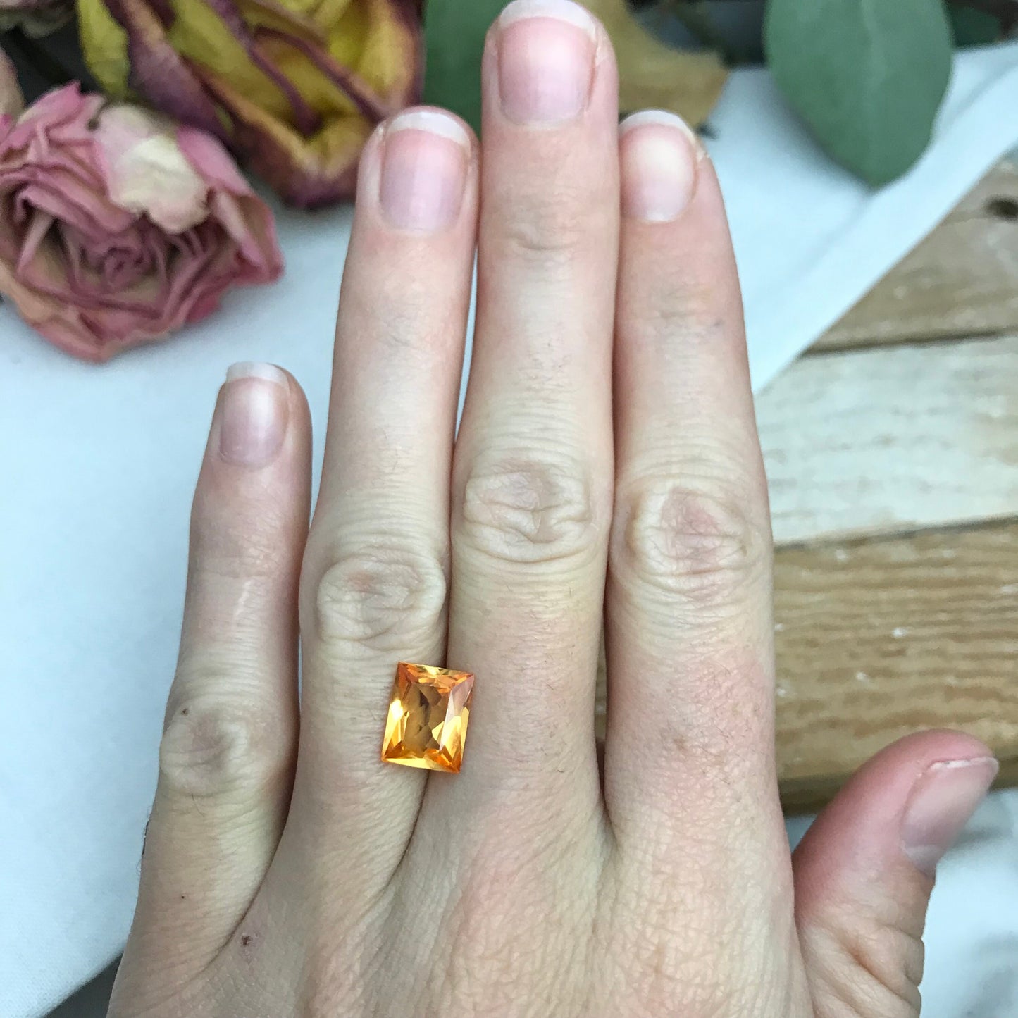 10x8mm Orange Lab Sapphire 3.79 Carat Rectangle Cut