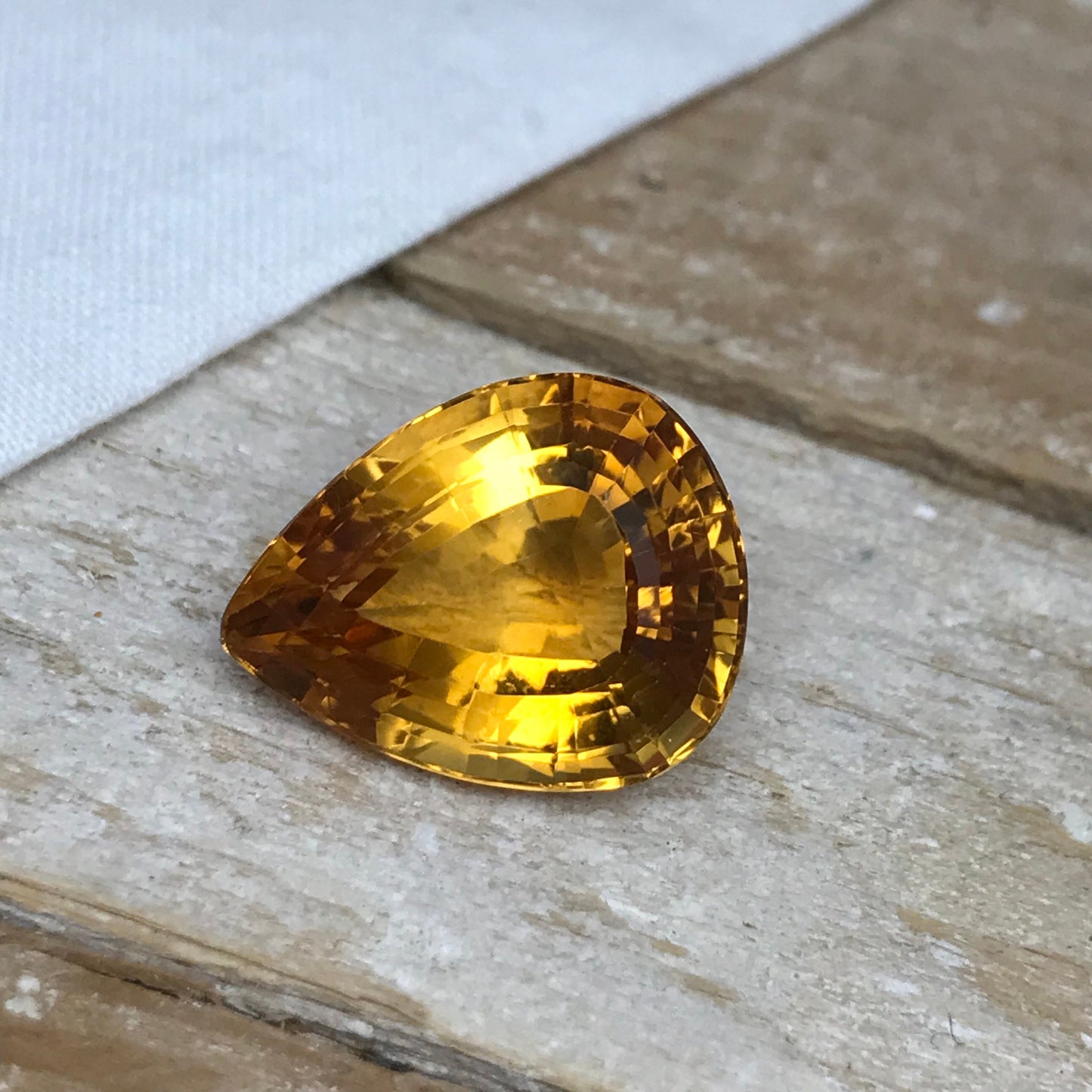 19 Carat Golden Citrine 19.9x15.75mm Pear Cut, Faceted Loose Orange Yellow Quartz