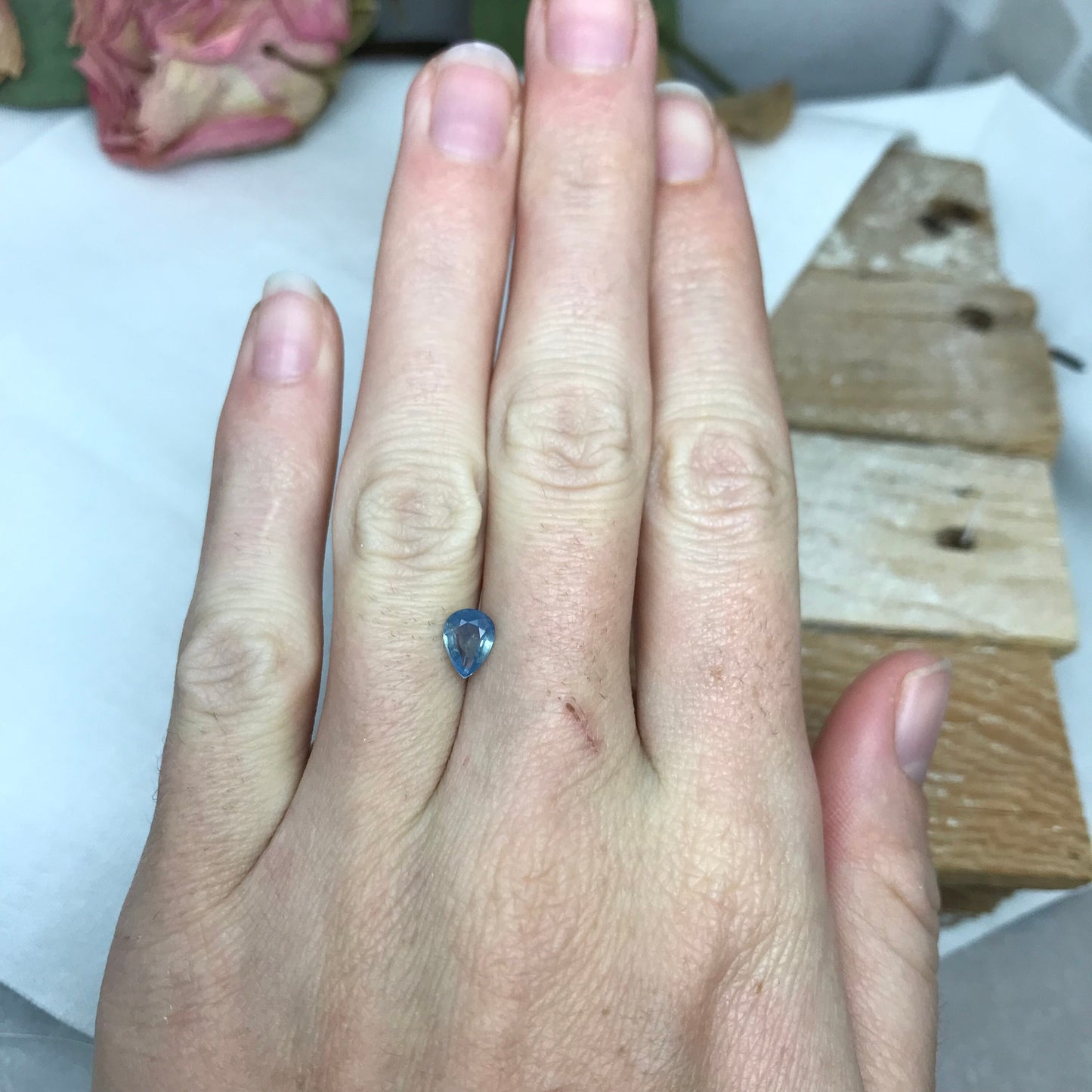 7x5mm Natural Milky Blue Sapphire 0.84 Carat, Silky Sapphire Pear cut