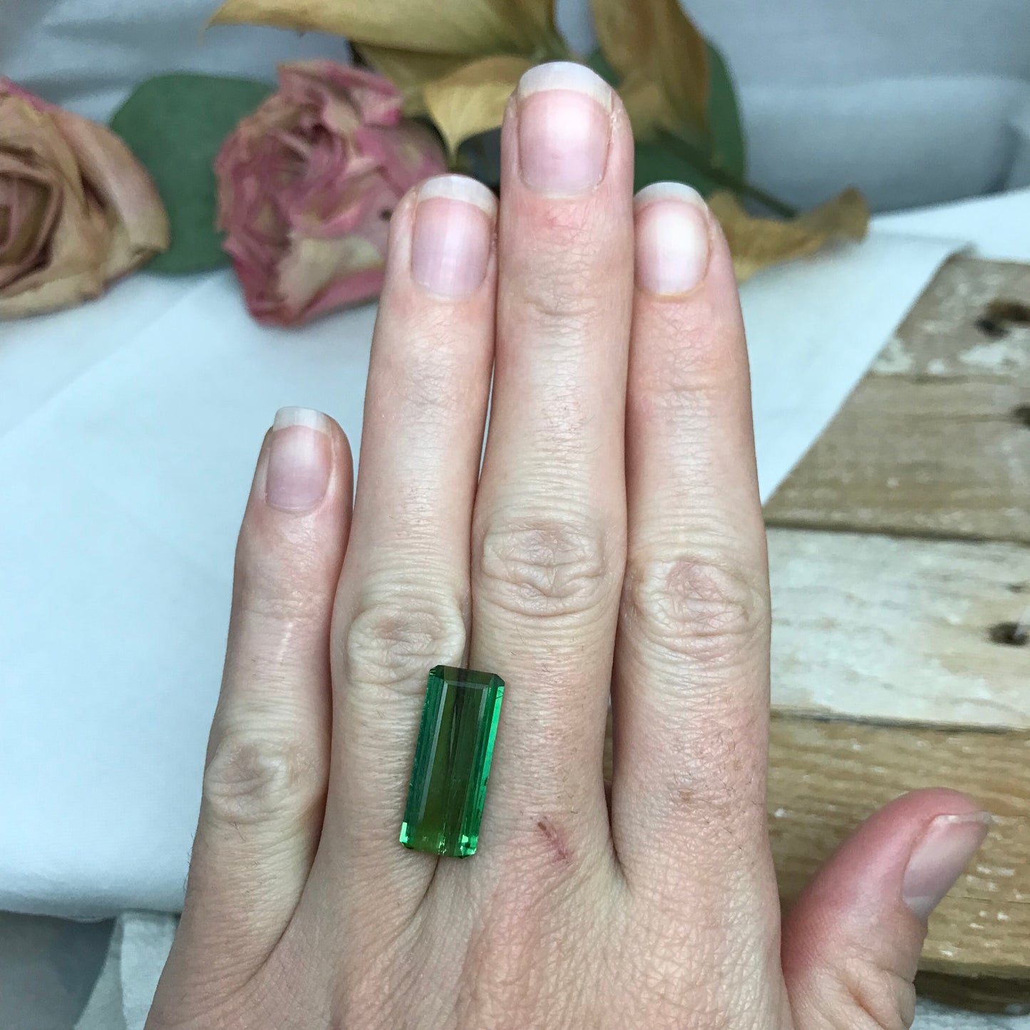 6.93 carat Green Tourmaline 19.6x8mm Octagon Cut Faceted Loose Unmounted Gem Gemstone