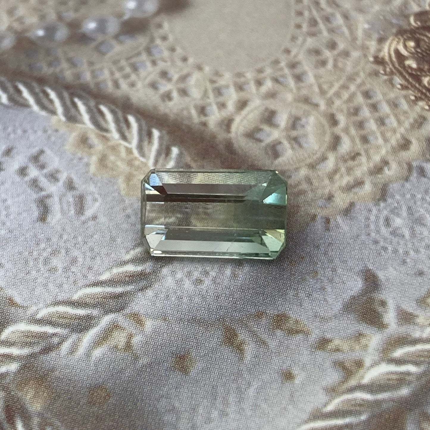 Bi-color Tourmaline 12.5x7.5mm Emerald Cut, 5.40 carats, Natural Faceted Gem, Loose Gemstone, Green/ Peachy Yellowish