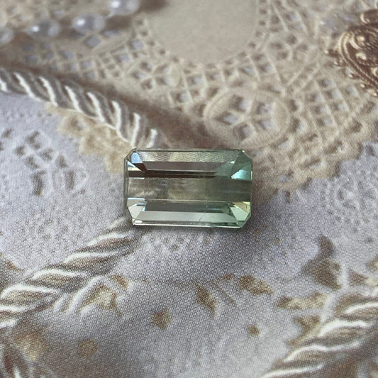 Bi-color Tourmaline 12.5x7.5mm Emerald Cut, 5.40 carats, Natural Faceted Gem, Loose Gemstone, Green/ Peachy Yellowish
