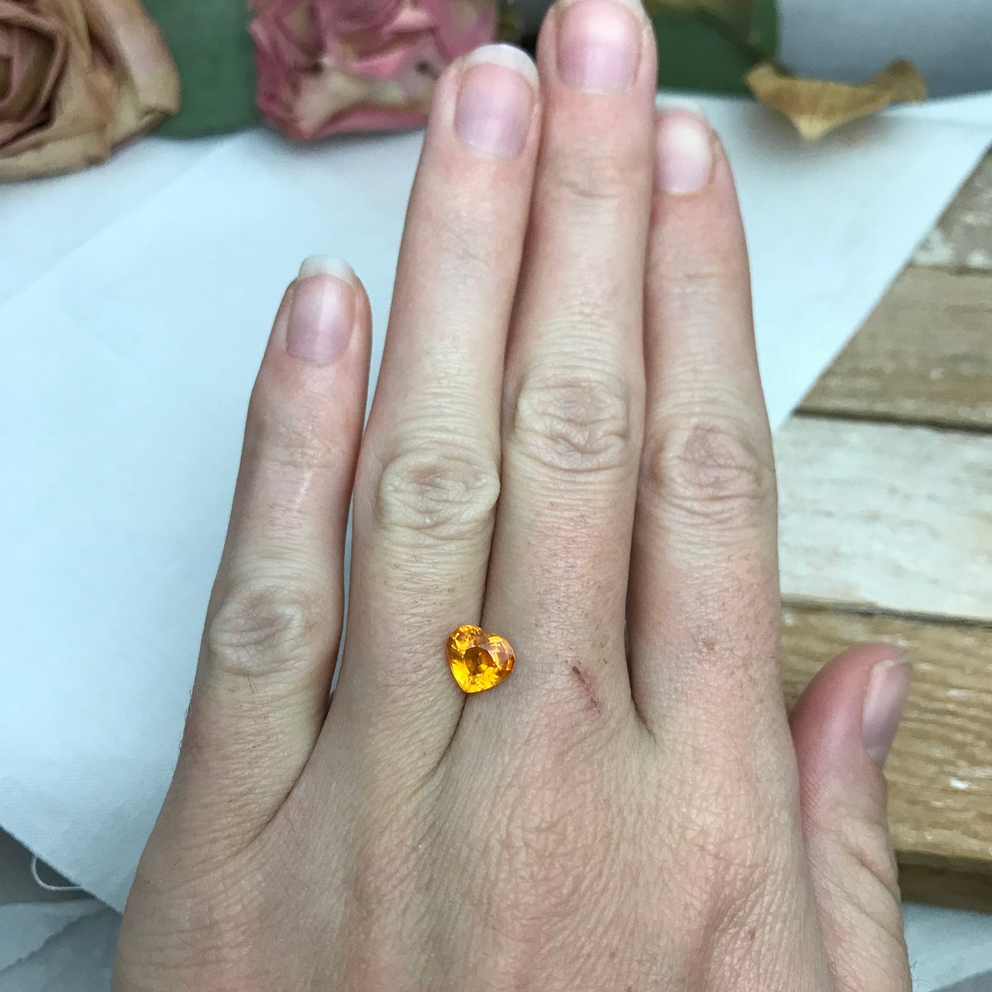 1.65 Ct Orange Sapphire 7.5x6.8mm Color Treated Heart Cut Vivid Fancy Color Sapphire