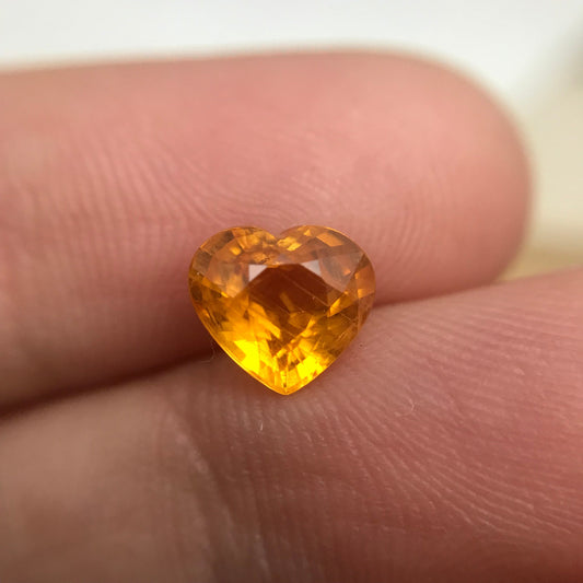 1.65 Ct Orange Sapphire 7.5x6.8mm Color Treated Heart Cut Vivid Fancy Color Sapphire
