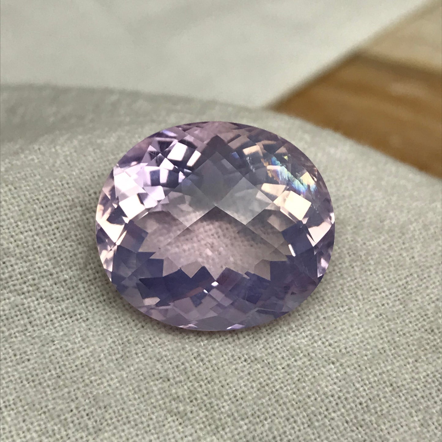18 Ct Lavender Quartz with Rainbow Inclusion, 18.7x16.3mm, sometimes called "Lavender Amethyst"