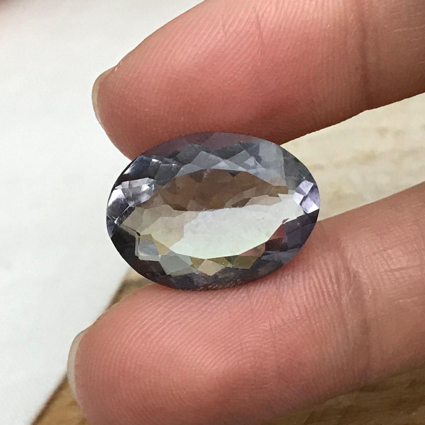 Purple Grey Fluorite 19.2x14.3mm Oval Cut 15.64 Carat, Faceted Loose Bi-Color Fluorite, 19x14mm Purple & Green