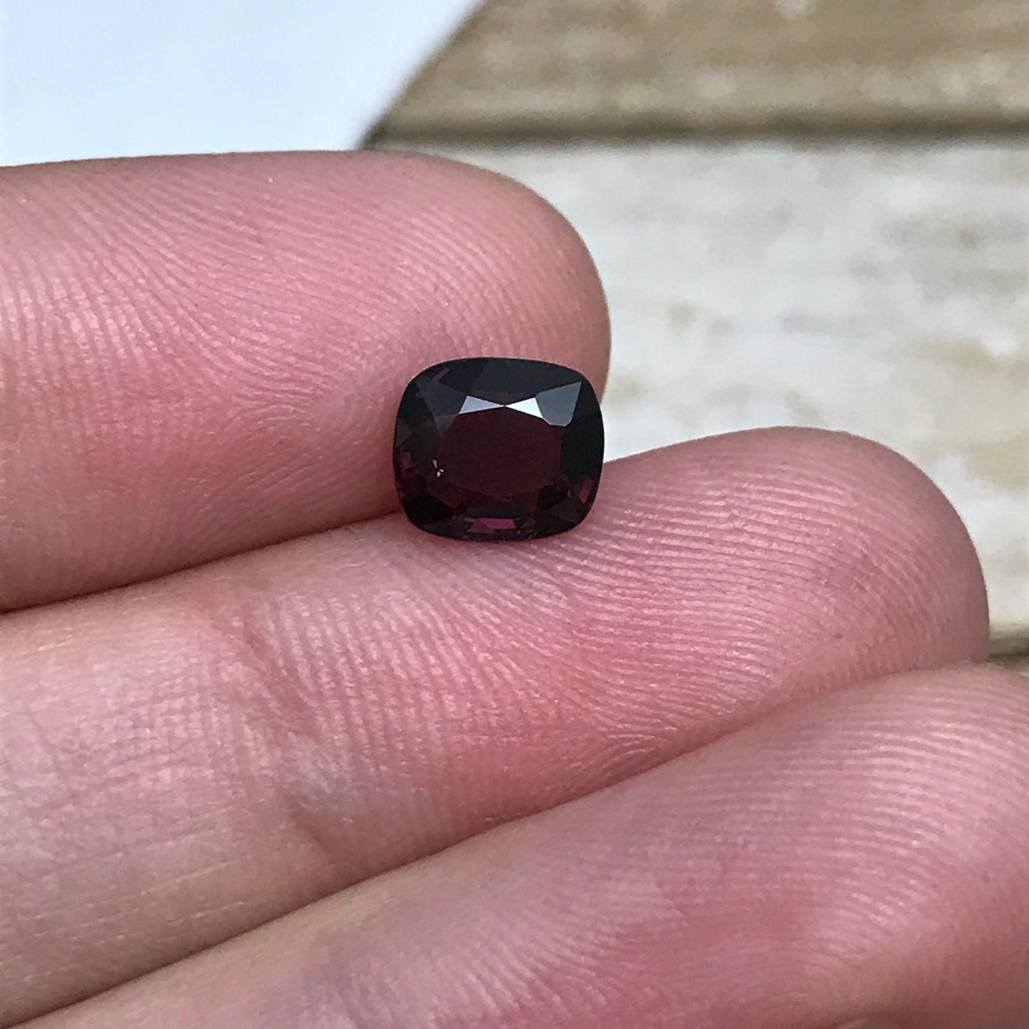 1.47 Ct Natural Purple Spinel 7.2x6.3 Cushion Cut, Faceted Loose Gemstone, Dark Reddish Purple Stone, 7x6mm