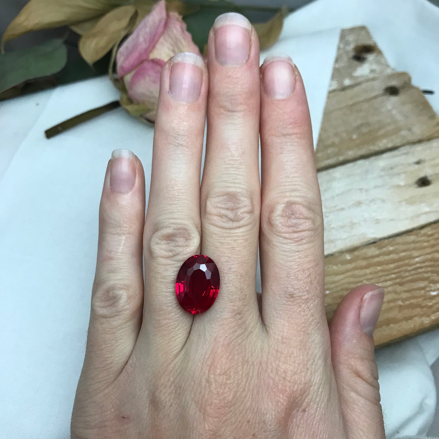 16x12mm Lab Ruby 11.38 Ct Oval Cut Loose Synthetic Ruby, Faceted July Birthstone