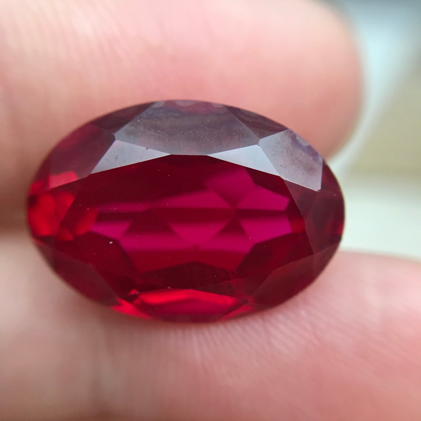 18x13mm Lab Ruby 15.14 Ct Oval Cut Loose Synthetic Ruby, Faceted July Birthstone
