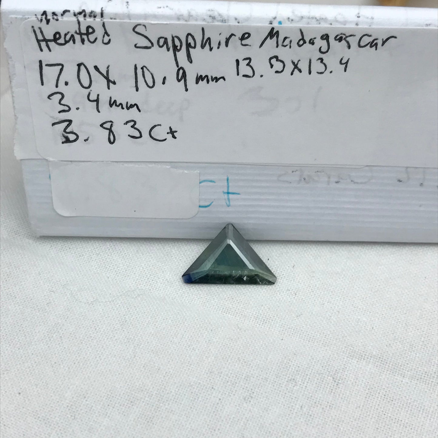 3.83ct Natural Green Sapphire, 17x11mm Triangle Cut, Heated Bluish Green Sapphire with Shiny Flaws, Faceted Loose Gemstone