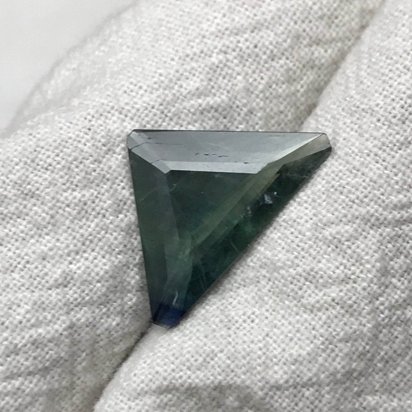 3.83ct Natural Green Sapphire, 17x11mm Triangle Cut, Heated Bluish Green Sapphire with Shiny Flaws, Faceted Loose Gemstone