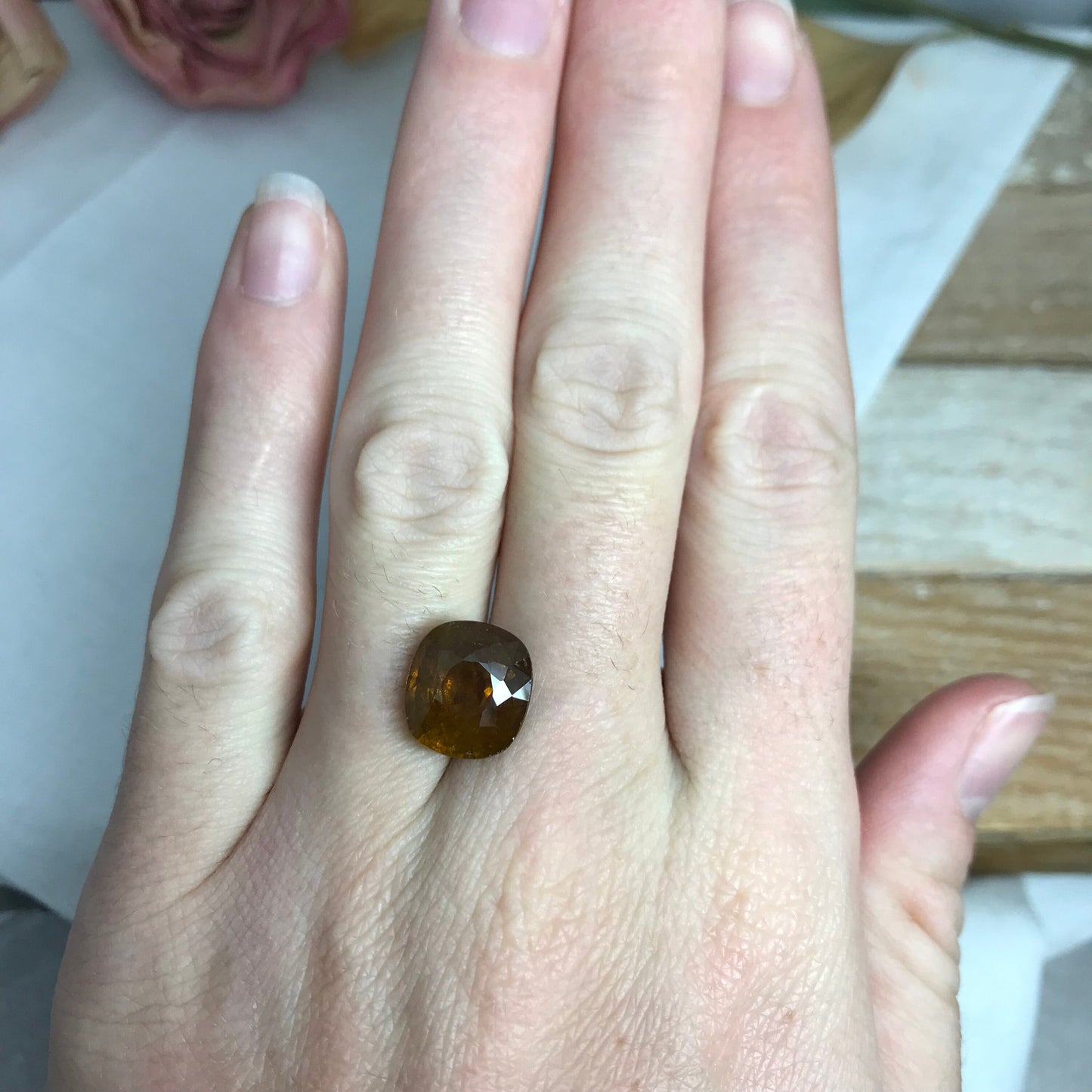 Brownish Yellow Sphene 6.79 Carat 11.7x10.7mm Oval Cut Loose Gemstone