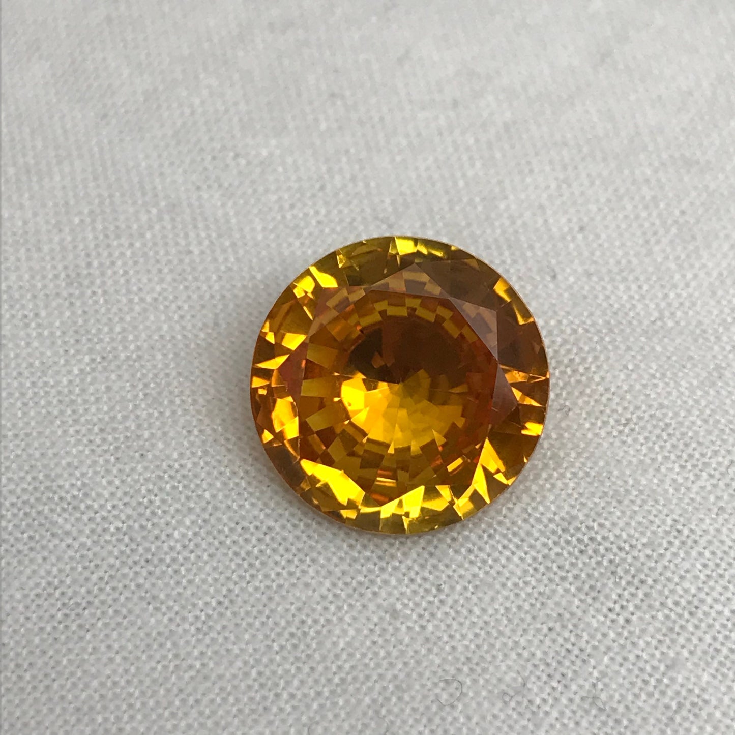 14mm Round Orange Yellow Synthetic Sapphire, 10 carat, Faceted Loose Gemstone
