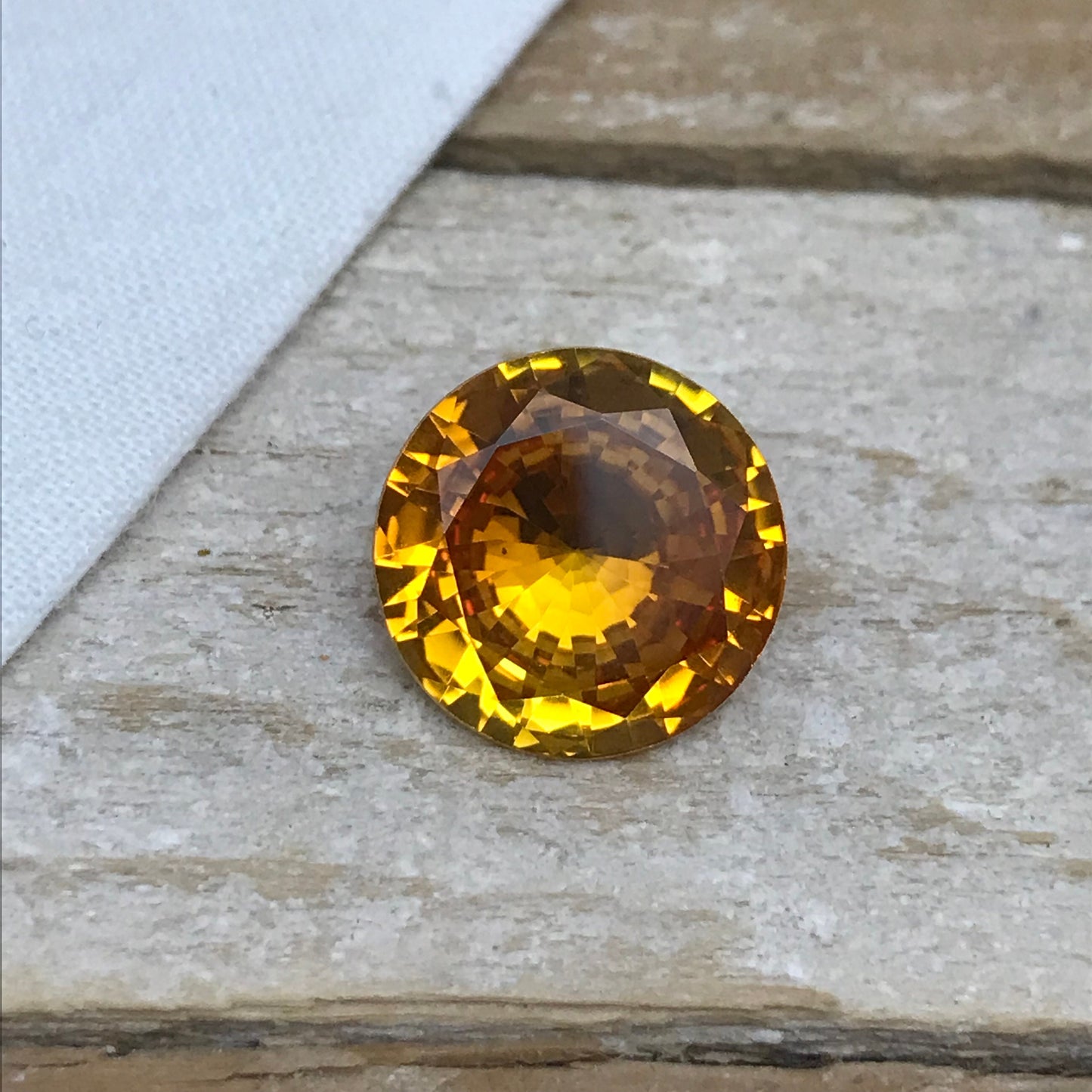 14mm Round Orange Yellow Synthetic Sapphire, 10 carat, Faceted Loose Gemstone