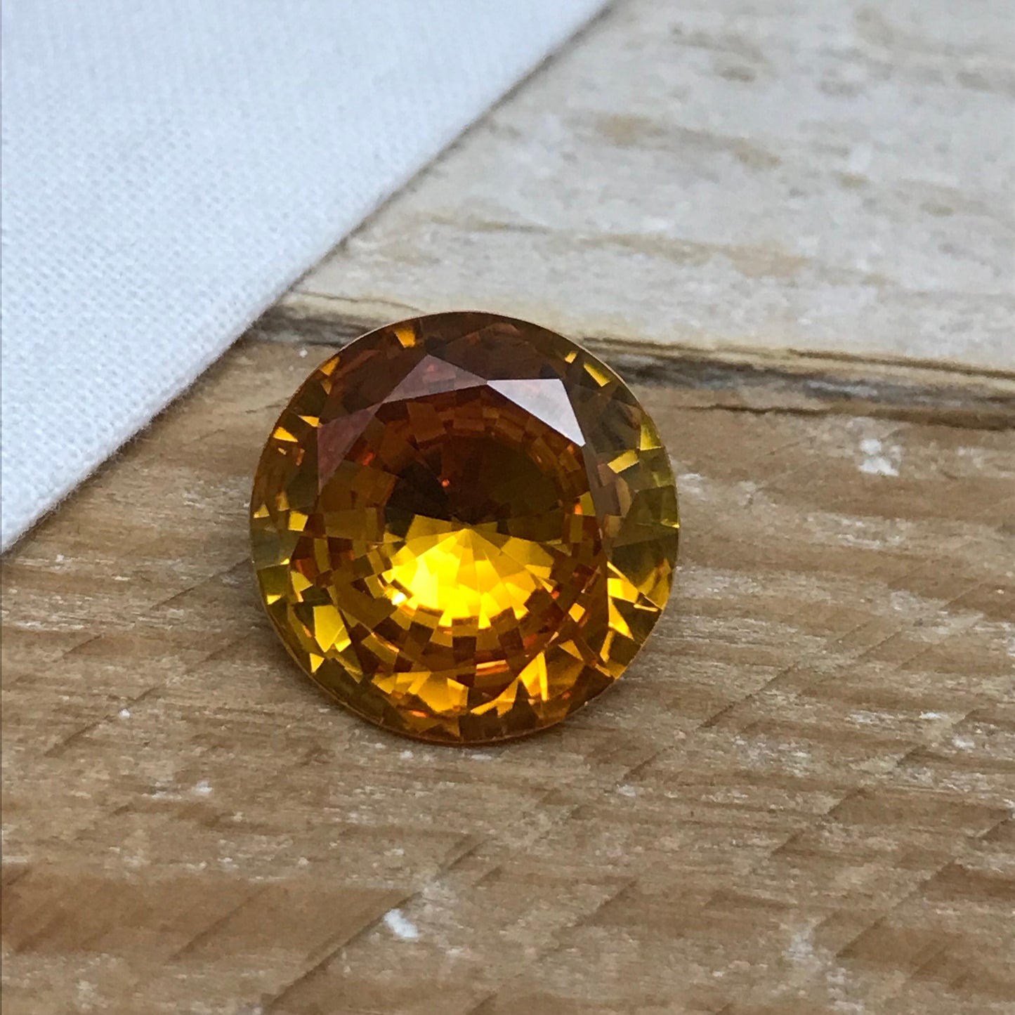 14mm Round Orange Yellow Synthetic Sapphire, 10 carat, Faceted Loose Gemstone