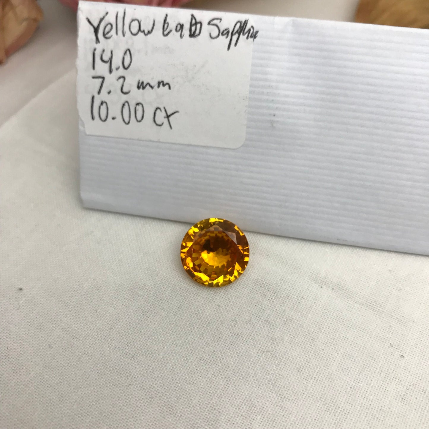 14mm Round Orange Yellow Synthetic Sapphire, 10 carat, Faceted Loose Gemstone