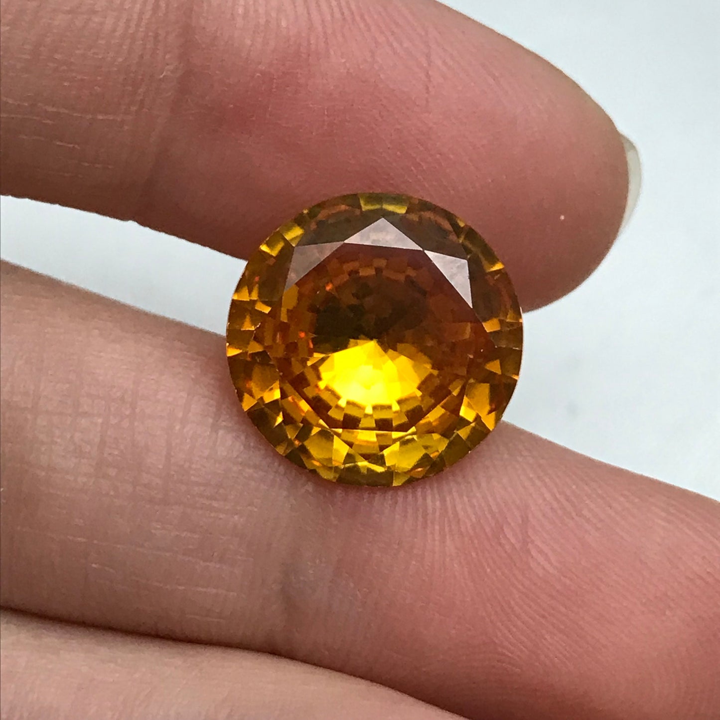 14mm Round Orange Yellow Synthetic Sapphire, 10 carat, Faceted Loose Gemstone