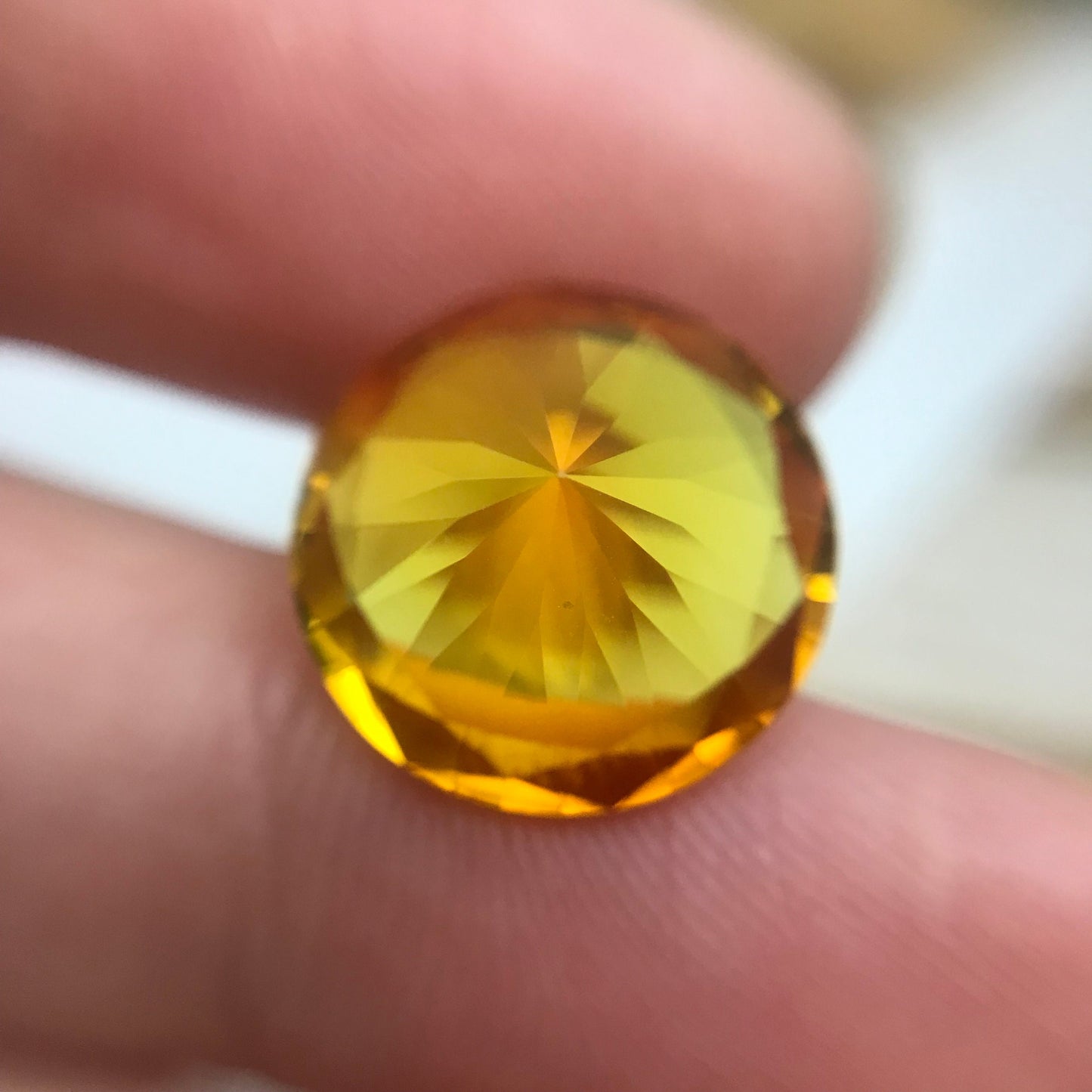 14mm Round Orange Yellow Synthetic Sapphire, 10 carat, Faceted Loose Gemstone