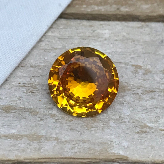 14mm Round Orange Yellow Synthetic Sapphire, 10 carat, Faceted Loose Gemstone