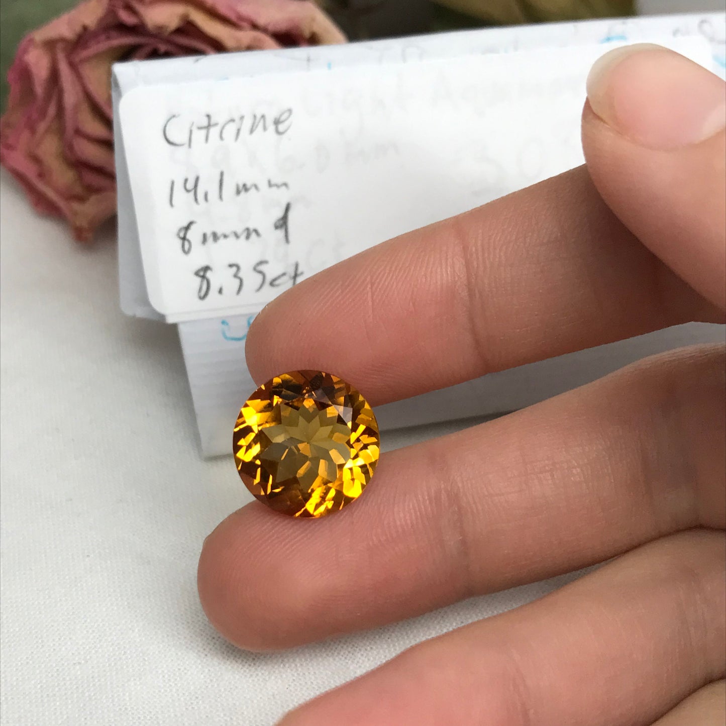 14mm Golden Citrine 8.35 Carat Round Cut, Faceted Loose Gemstone