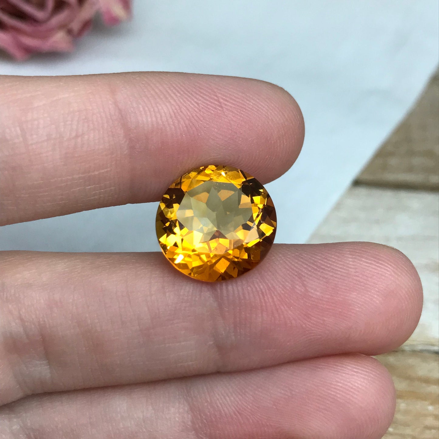 14mm Golden Citrine 8.35 Carat Round Cut, Faceted Loose Gemstone