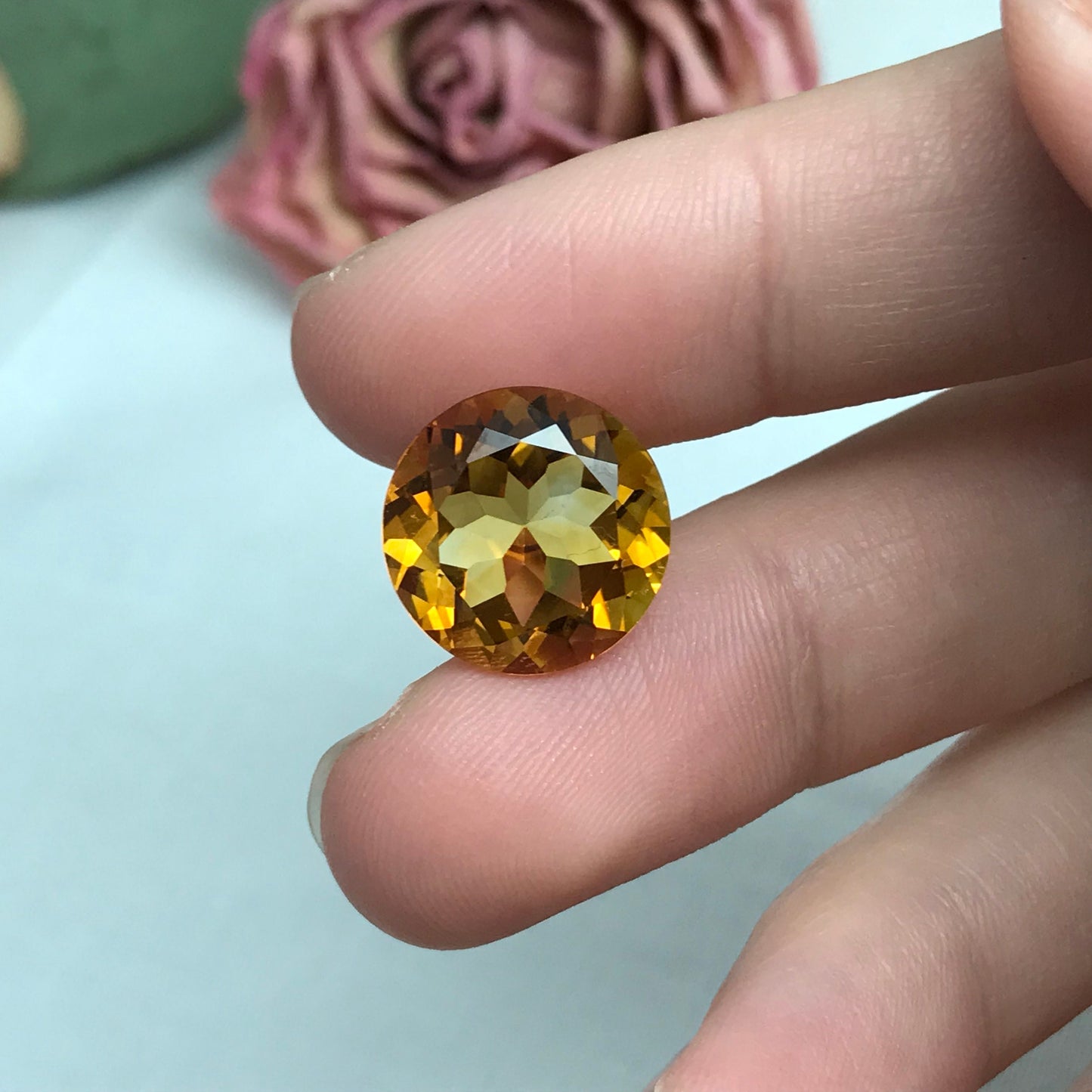 14mm Golden Citrine 8.35 Carat Round Cut, Faceted Loose Gemstone