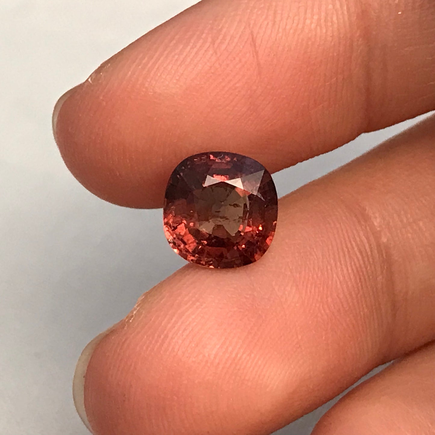 3.54 Carat Malaia Garnet 8.72x8.56mm Cushion Cut, Faceted Loose Unmounted Gemstone, Reddish Orange