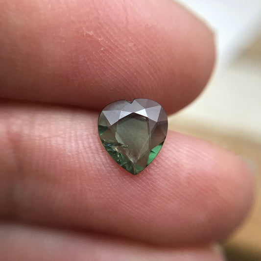 1 Ct Natural Green Sapphire 7.7x7mm, Heart Tab Cut Gem, Faceted Loose Gemstone, Heated Sapphire
