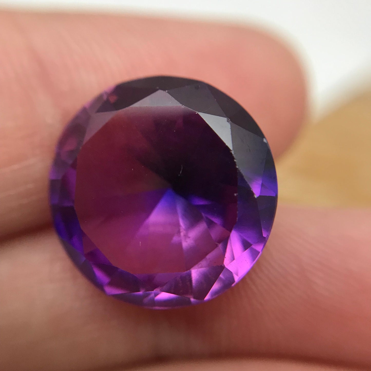 15.93 Ct Lab Created Purple Sapphire 15.5mm  Round Brilliant Cut, Lab Bi-Color Gemstone