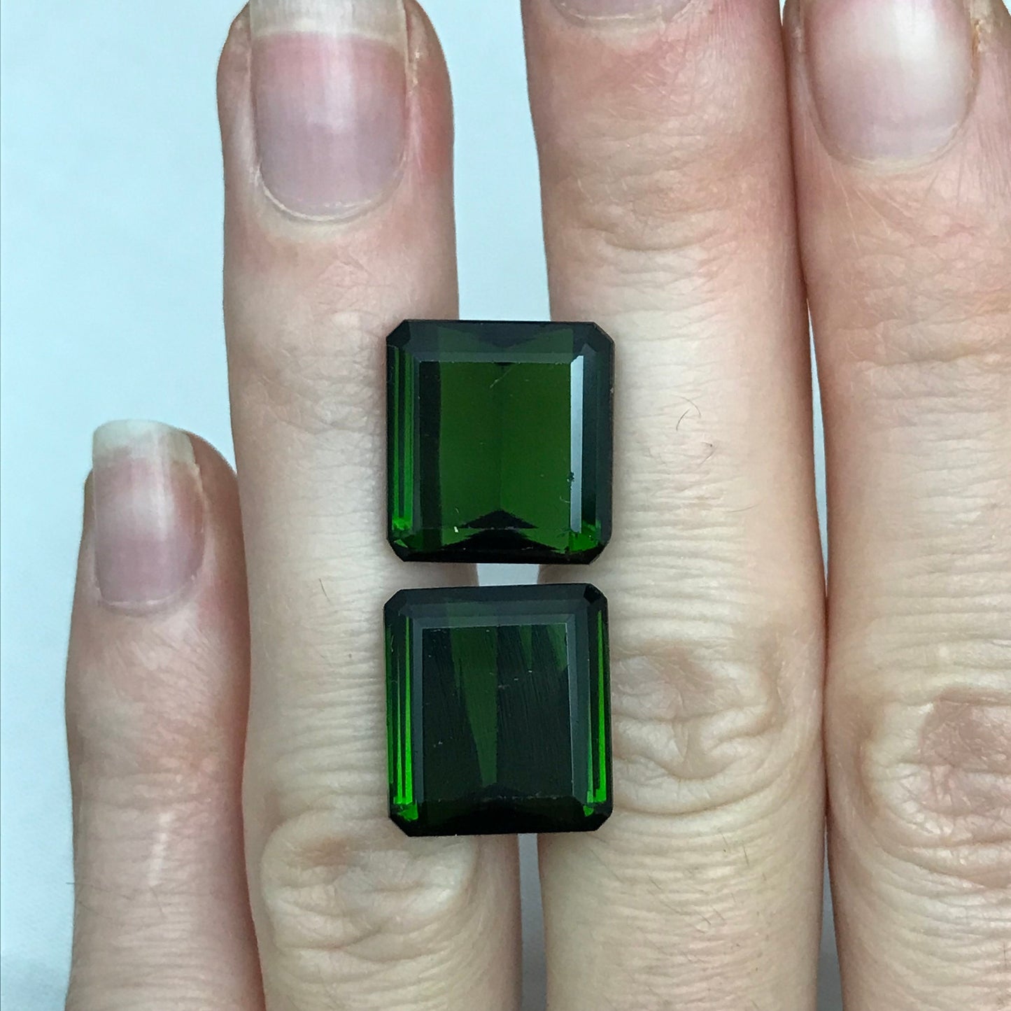 Matching 14x13mm Natural Green Tourmaline Octagon Cut,  24 CTW Loose Recycled Tourmaline, Pair of Large Tourmaline