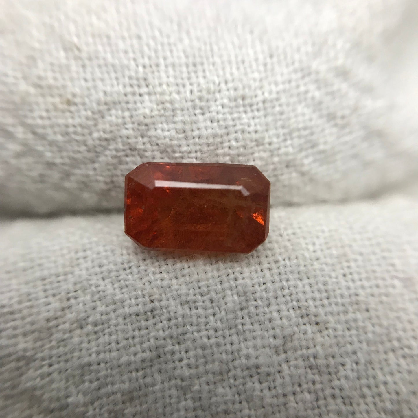 1.57 ct Natural Orange Sapphire 7.7x4.7mm Emerald Cut Loose Faceted Gem, Reddish Orange Beryllium Treated Sapphire