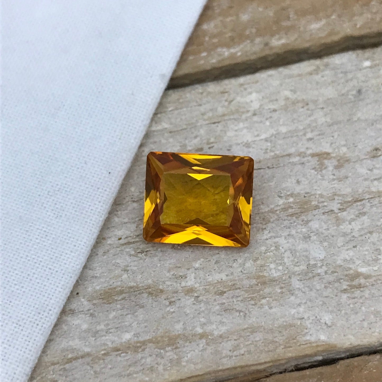 12x10mm Orange Lab Sapphire Rectangle Cut 7.17 Carat Gem Loose Gemstone, Faceted Recycled Lab Created Yellowish Orange Synthetic Corundum