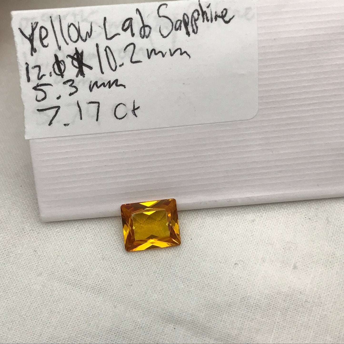 12x10mm Orange Lab Sapphire Rectangle Cut 7.17 Carat Gem Loose Gemstone, Faceted Recycled Lab Created Yellowish Orange Synthetic Corundum