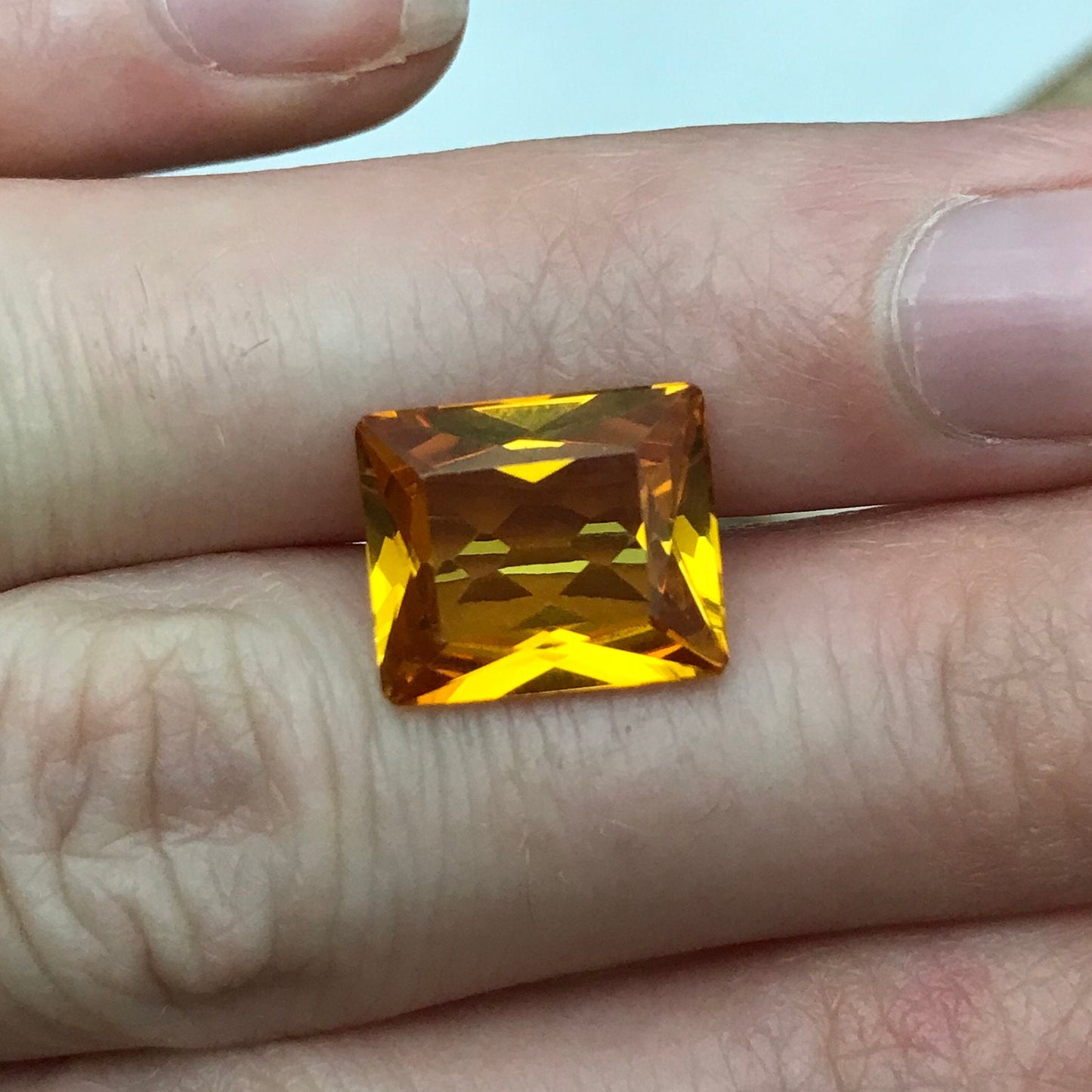 12x10mm Orange Lab Sapphire Rectangle Cut 7.17 Carat Gem Loose Gemstone, Faceted Recycled Lab Created Yellowish Orange Synthetic Corundum