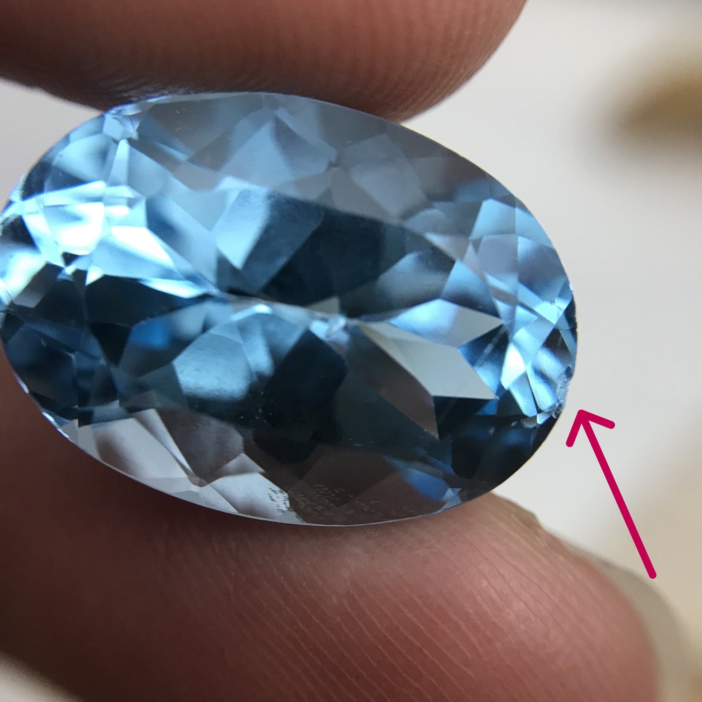 18 carat Blue Topaz -Chipped, 18x13mm Oval Worn Faceted Discount Gemstone, Reclaimed/Recycled Imperfect Gem,