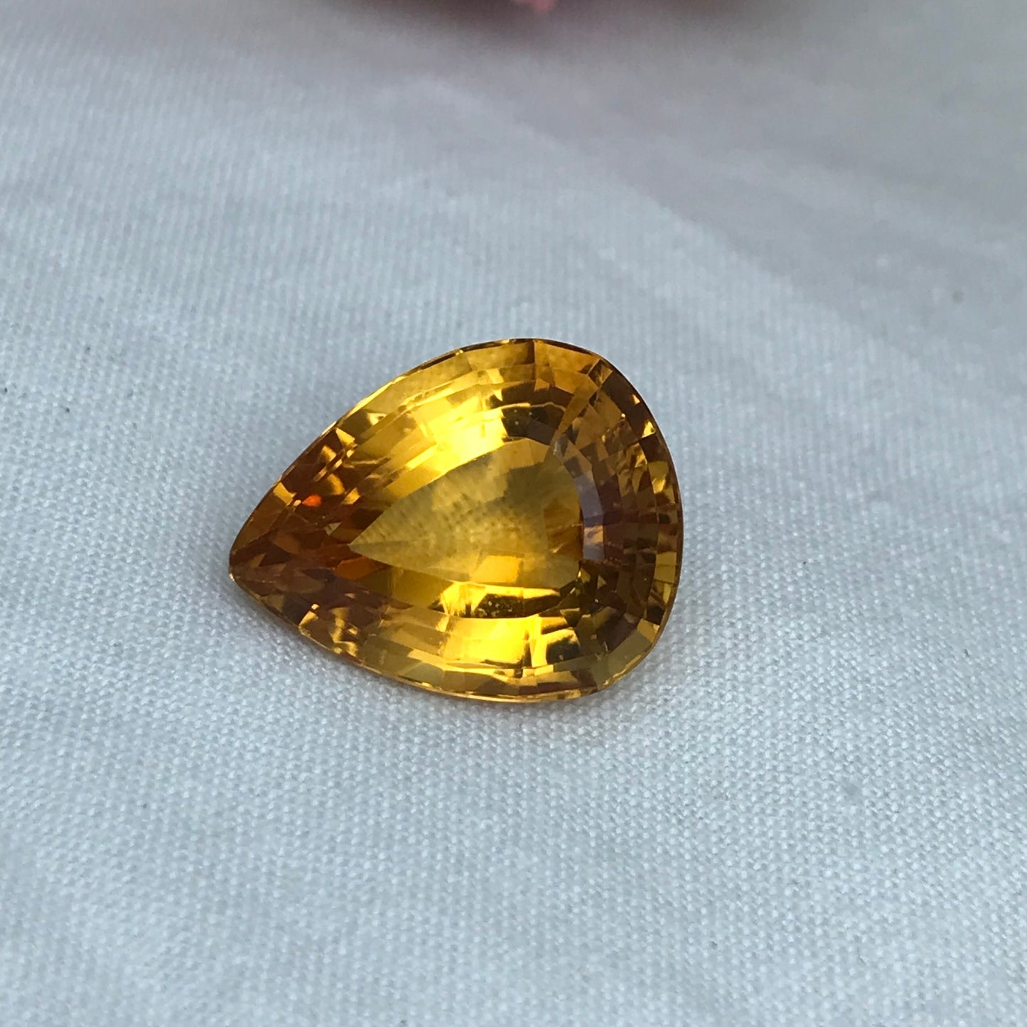 19 Carat Golden Citrine 19.9x15.75mm Pear Cut, Faceted Loose Orange Yellow Quartz
